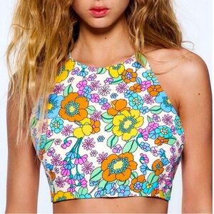 Zara floral crop top colorful cross string backs size small NWOT